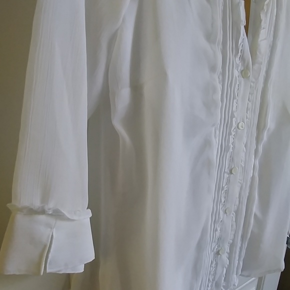 Notations White button down blouse lace ruffles M - Picture 3 of 6